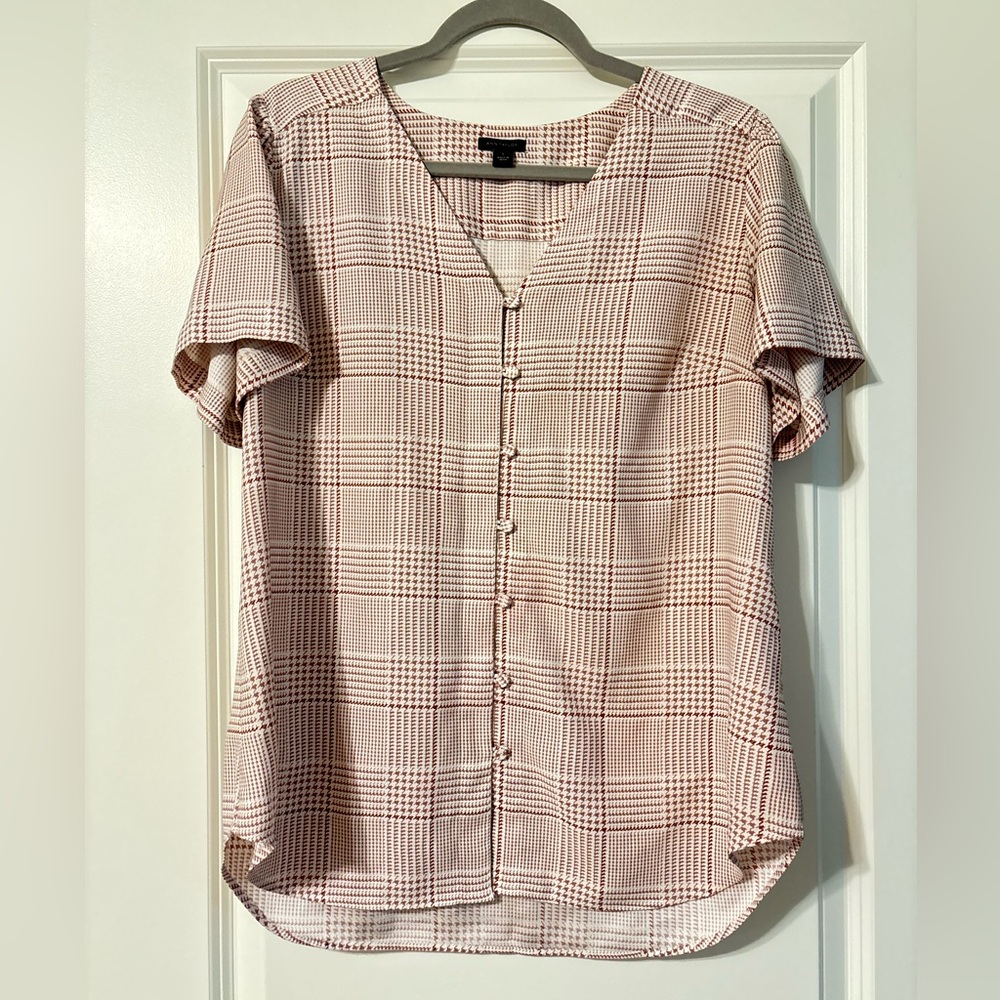 Ann Taylor Pink Plaid Button Down Blouse